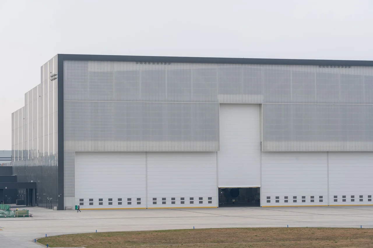 Loading bays and metal cladding on a modern logistics facility